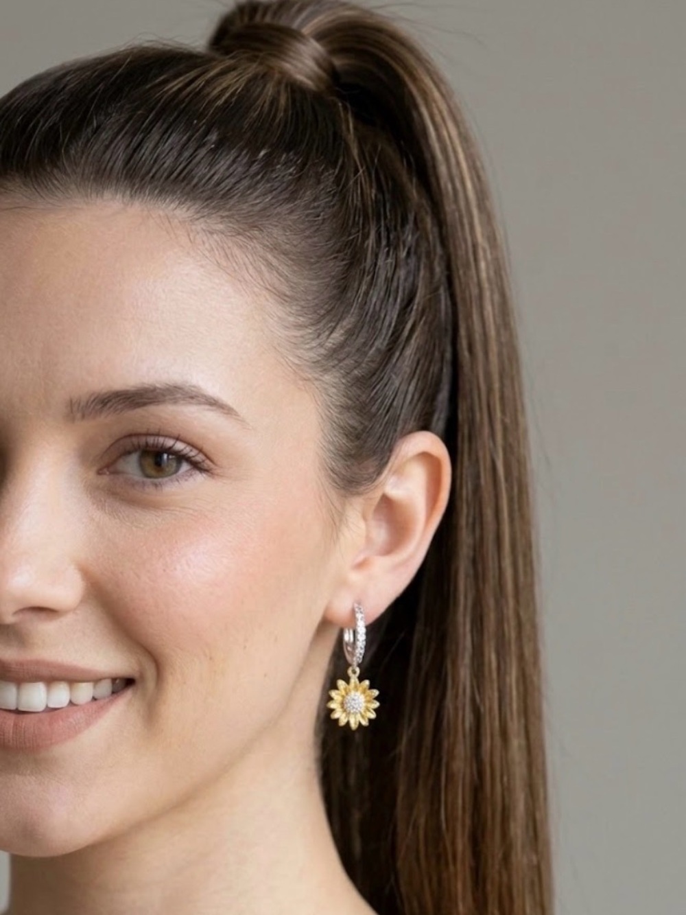 Sunflower Charm Huggie Hoop Earrings 🌻